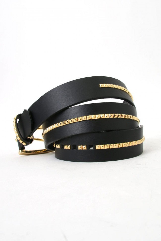 17PS OIled Cow Studs Belt BLK×GOLD