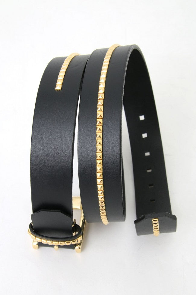 17PS OIled Cow Studs Belt BLK×GOLD