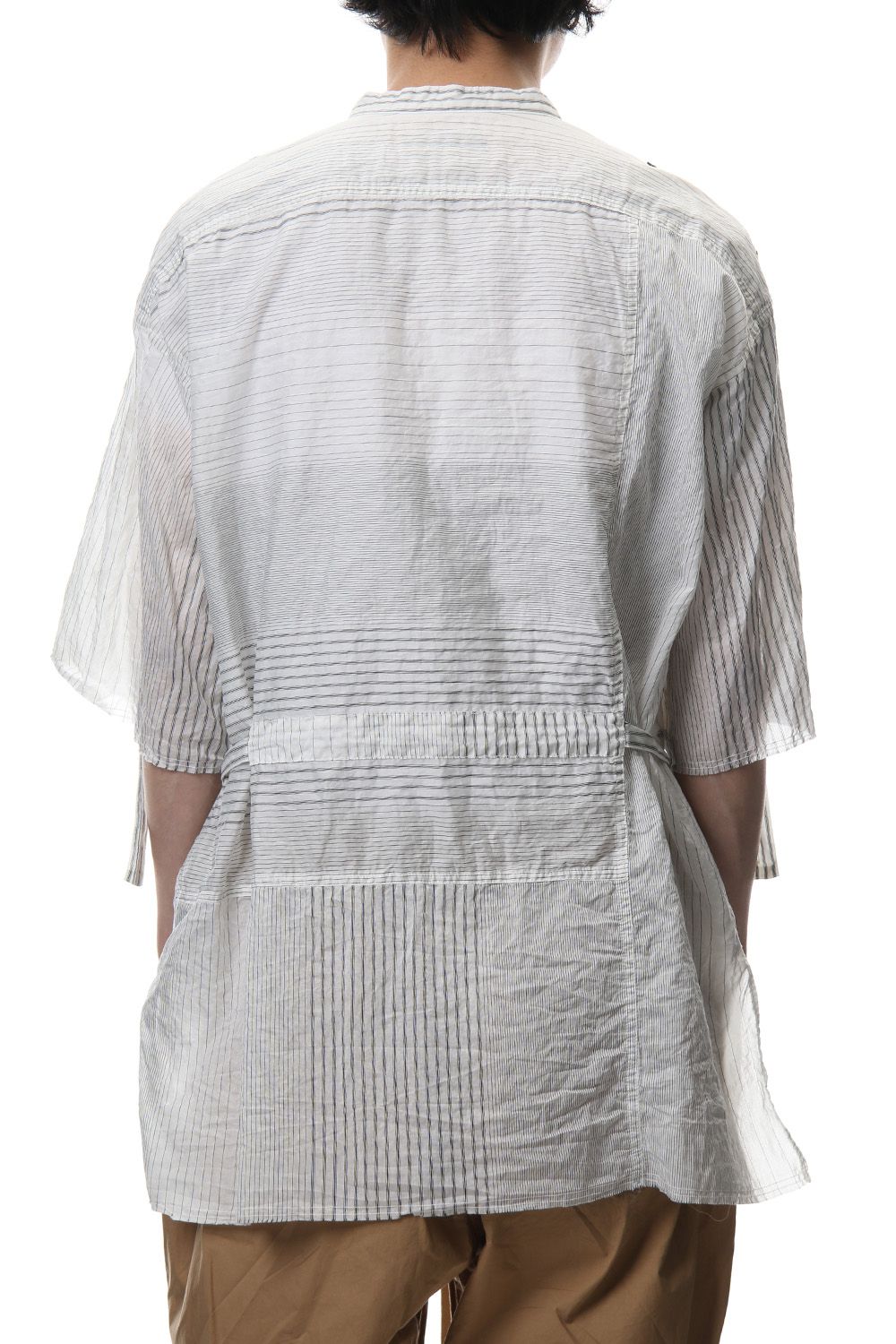 Striped product dyeing short-sleeved shirt White