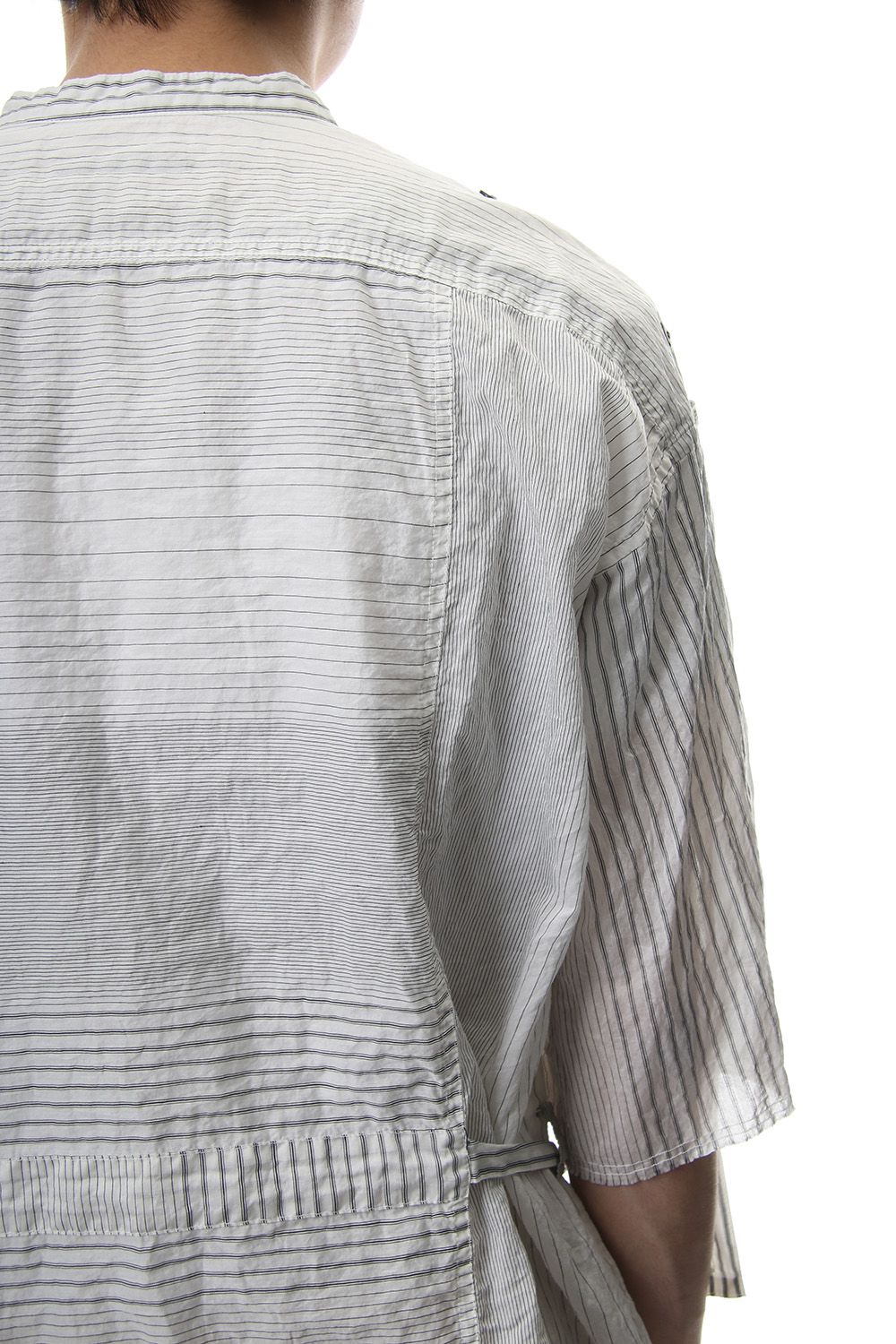 Striped product dyeing short-sleeved shirt White