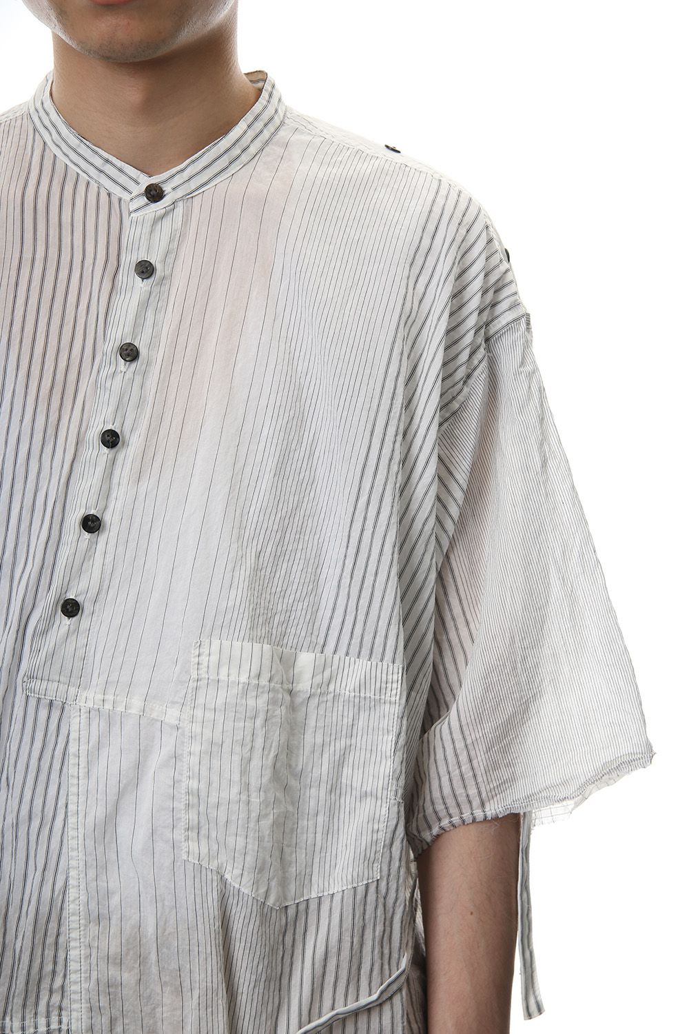 Striped product dyeing short-sleeved shirt White