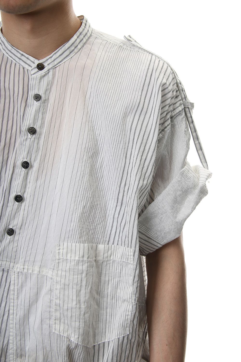 Striped product dyeing short-sleeved shirt White