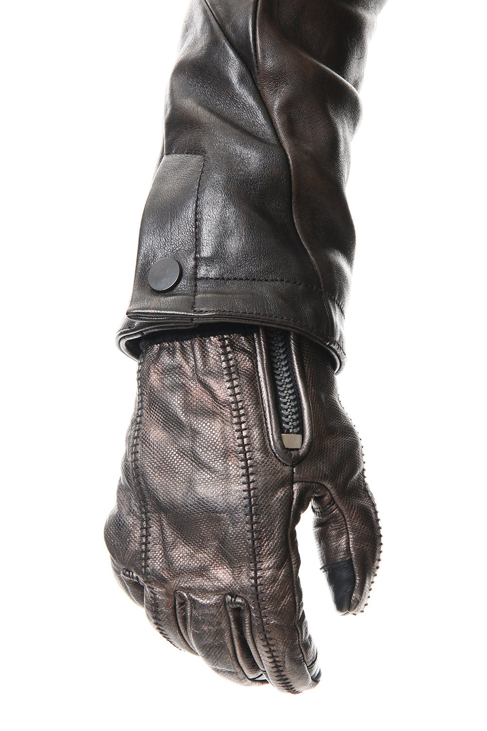 Rusty dyed Horse leather Over lock gloves