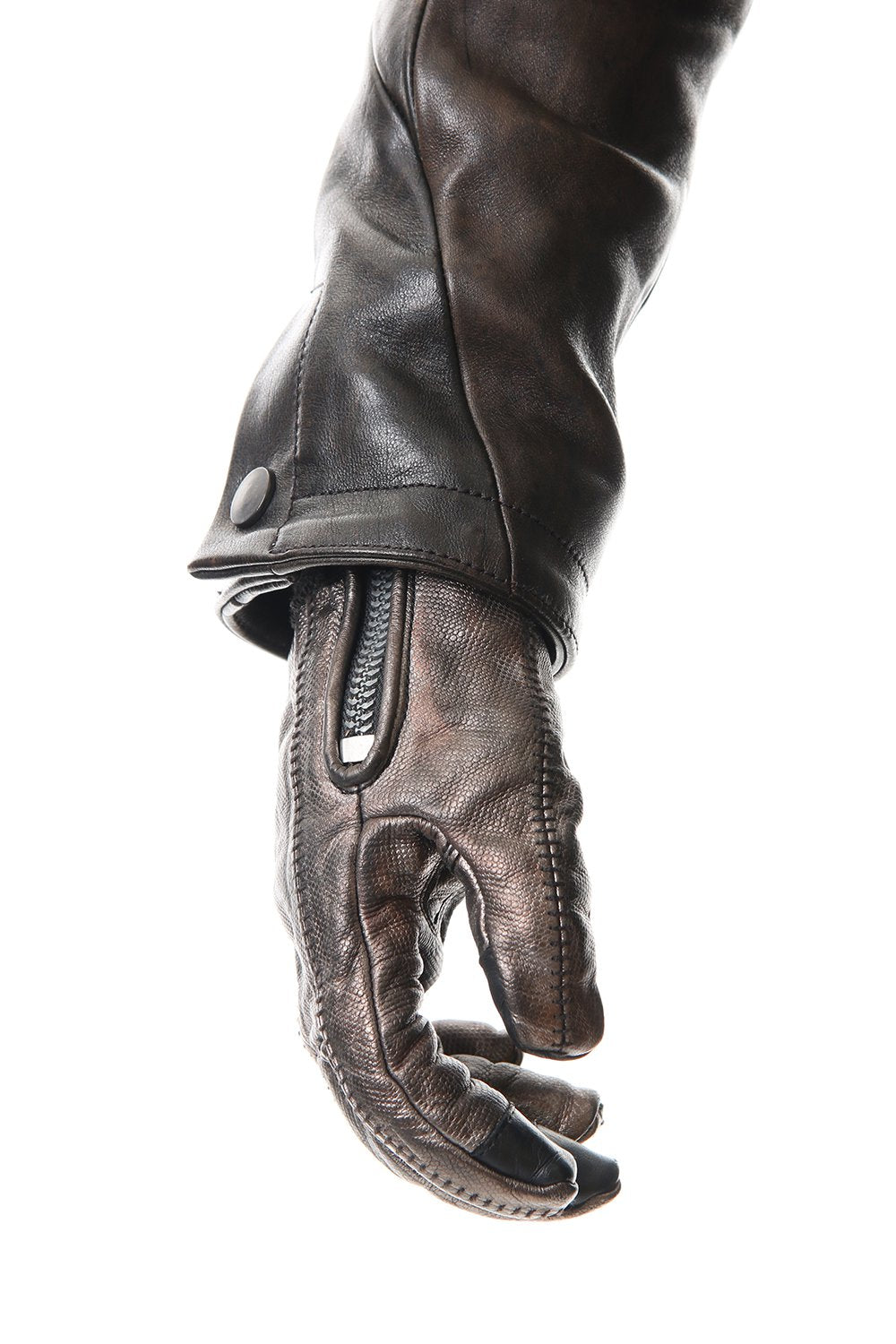 Rusty dyed Horse leather Over lock gloves