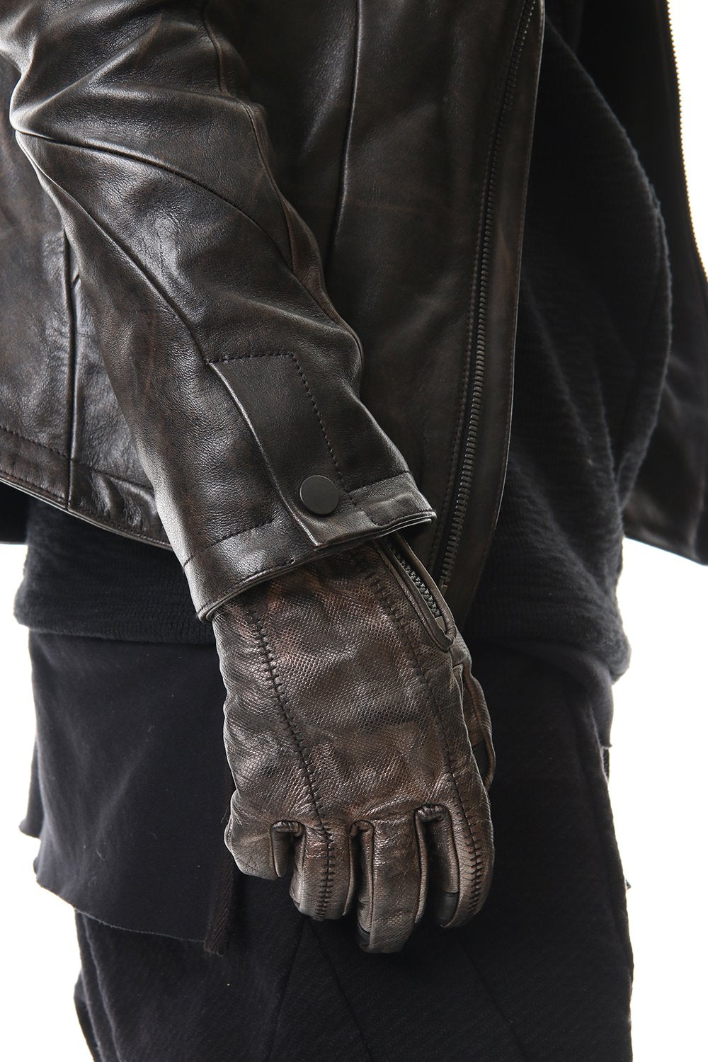 Rusty dyed Horse leather Over lock gloves
