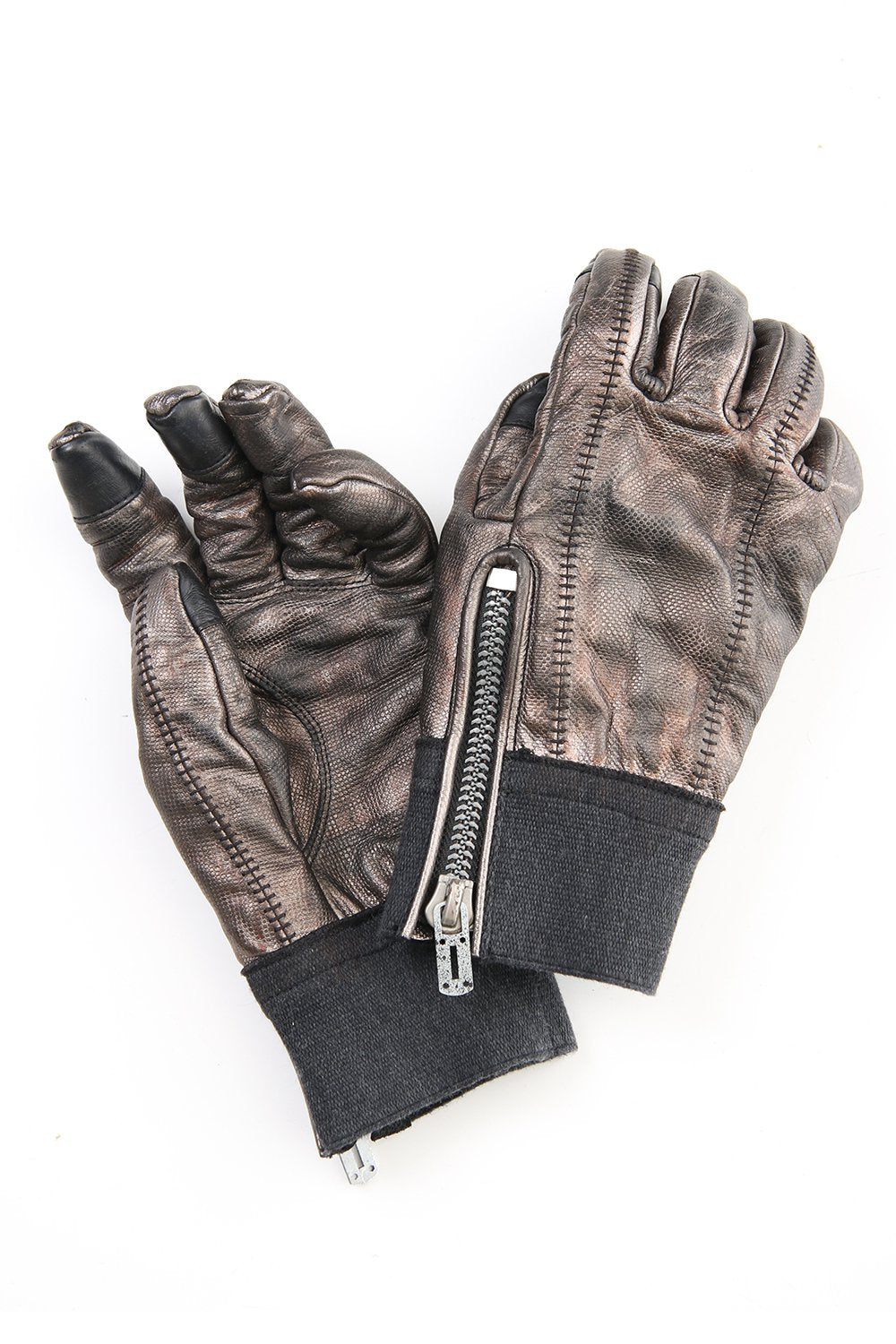 Rusty dyed Horse leather Over lock gloves