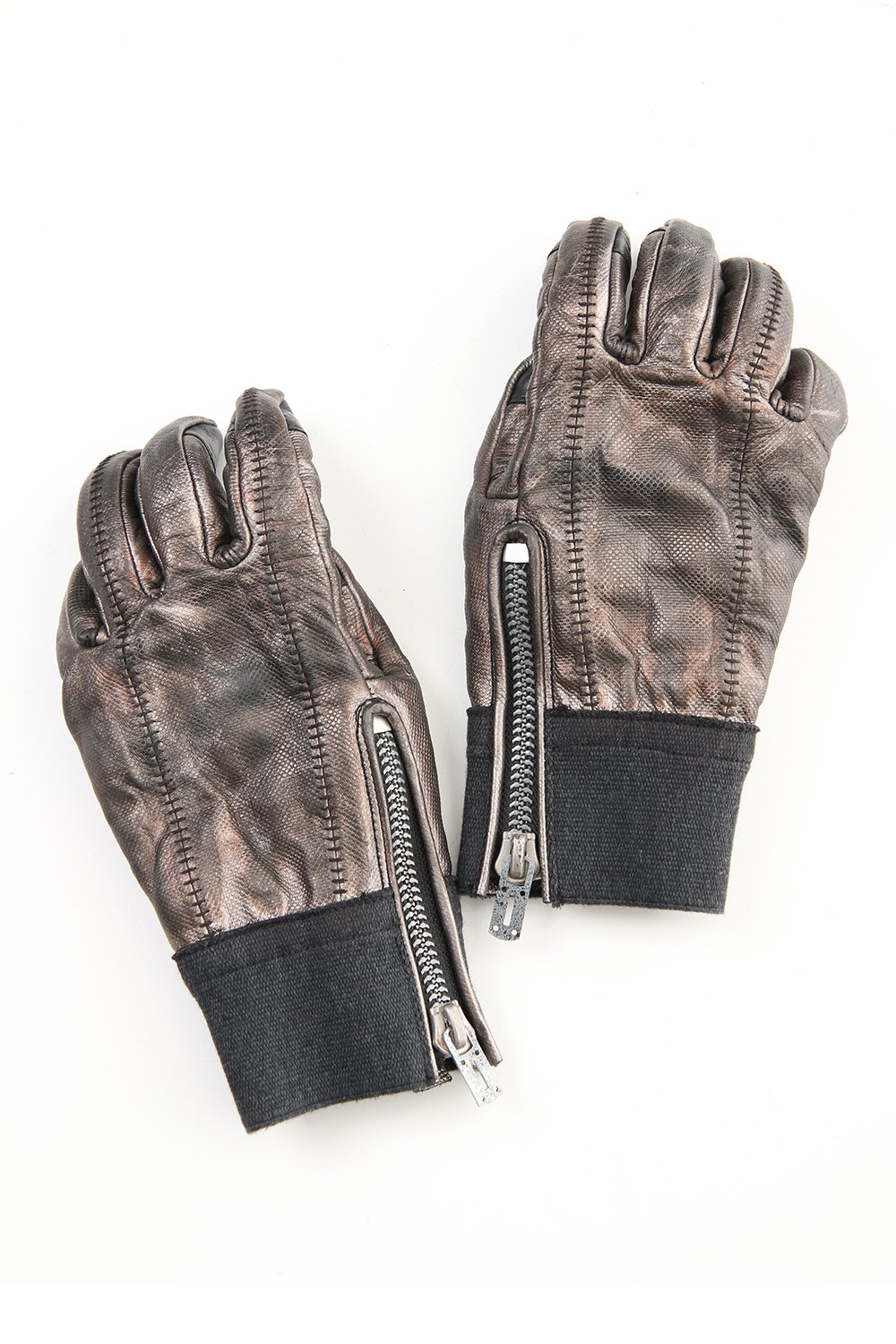 Rusty dyed Horse leather Over lock gloves