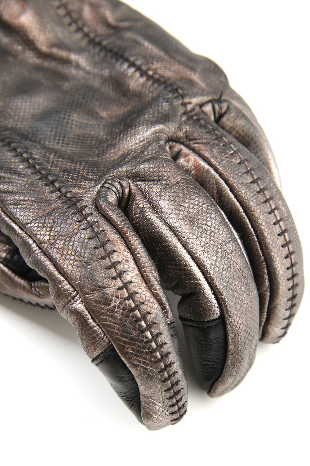 Rusty dyed Horse leather Over lock gloves