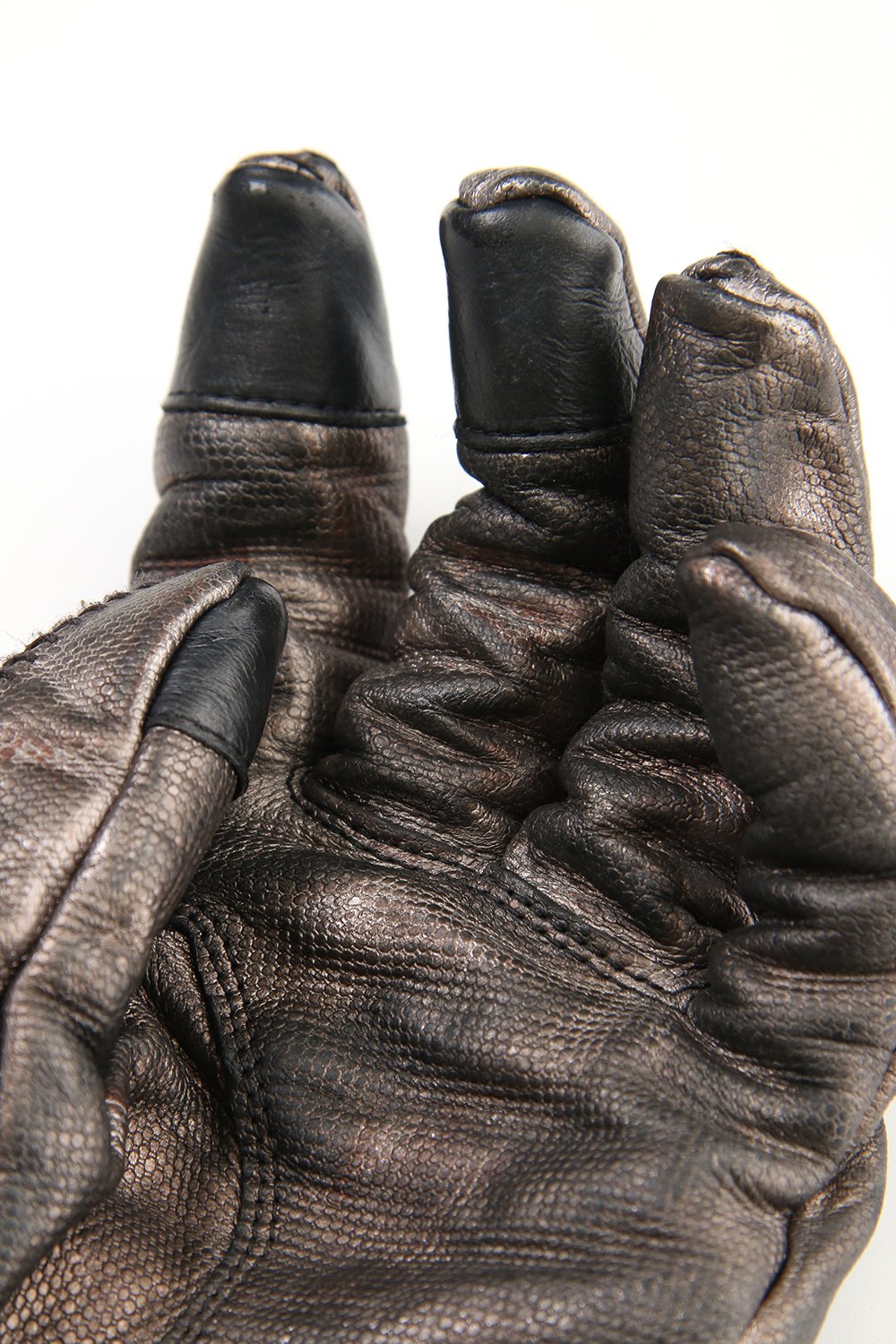 Rusty dyed Horse leather Over lock gloves