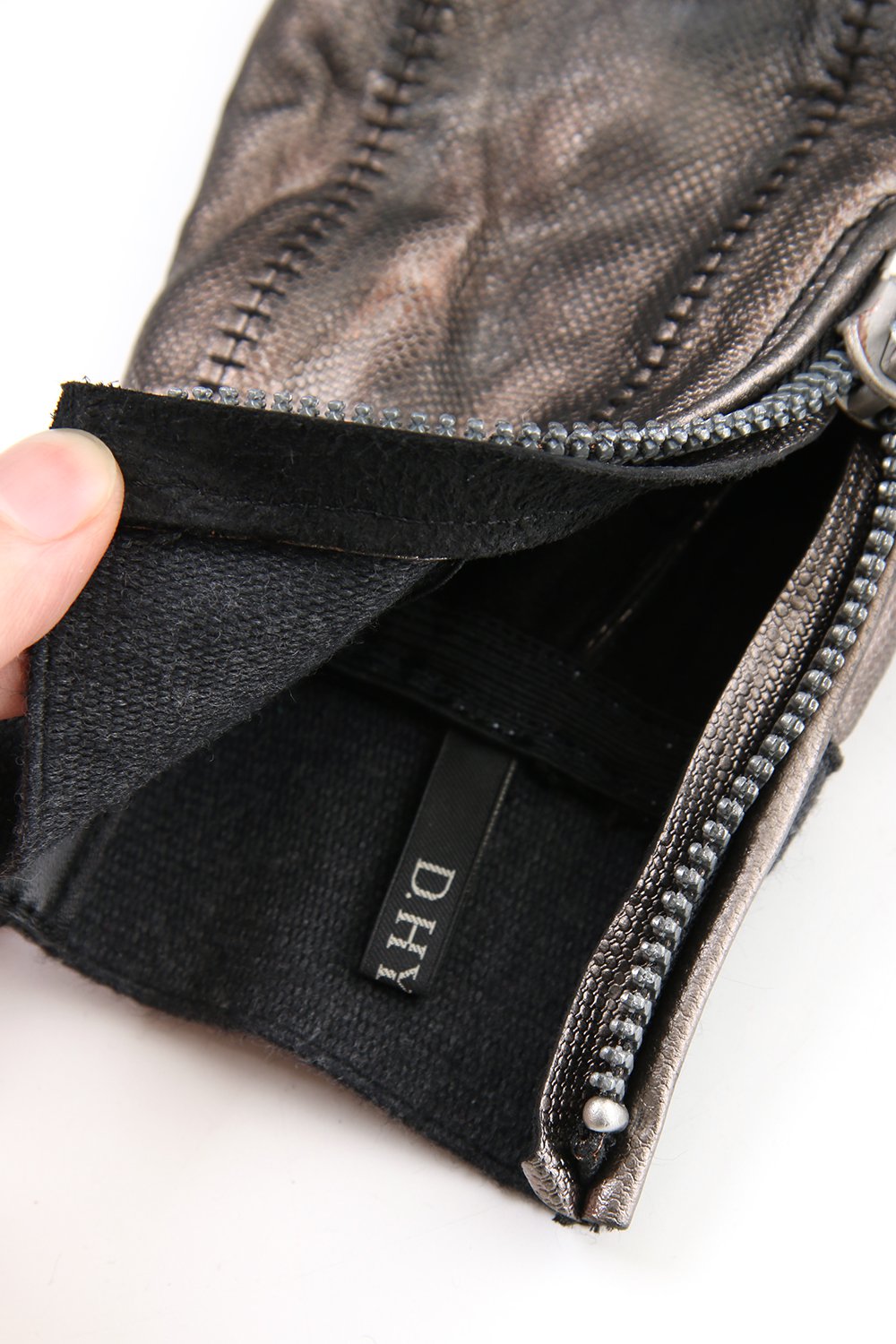 Rusty dyed Horse leather Over lock gloves