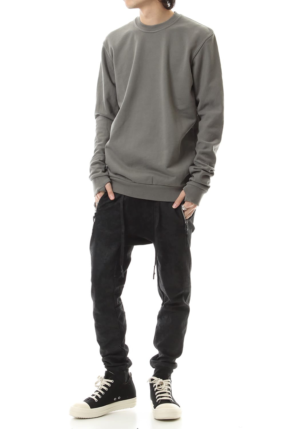 Crew Neck Sweat Pullover Dark Gray Dye