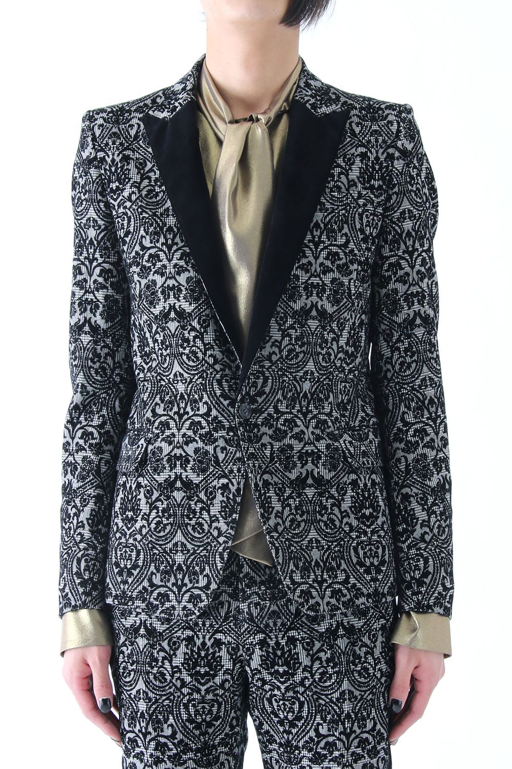 GLEN CHECK ROCOCO FLOCKING PRINT JACKET