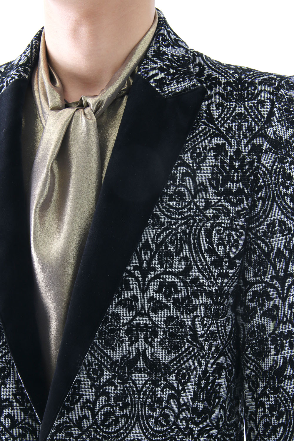 GLEN CHECK ROCOCO FLOCKING PRINT JACKET