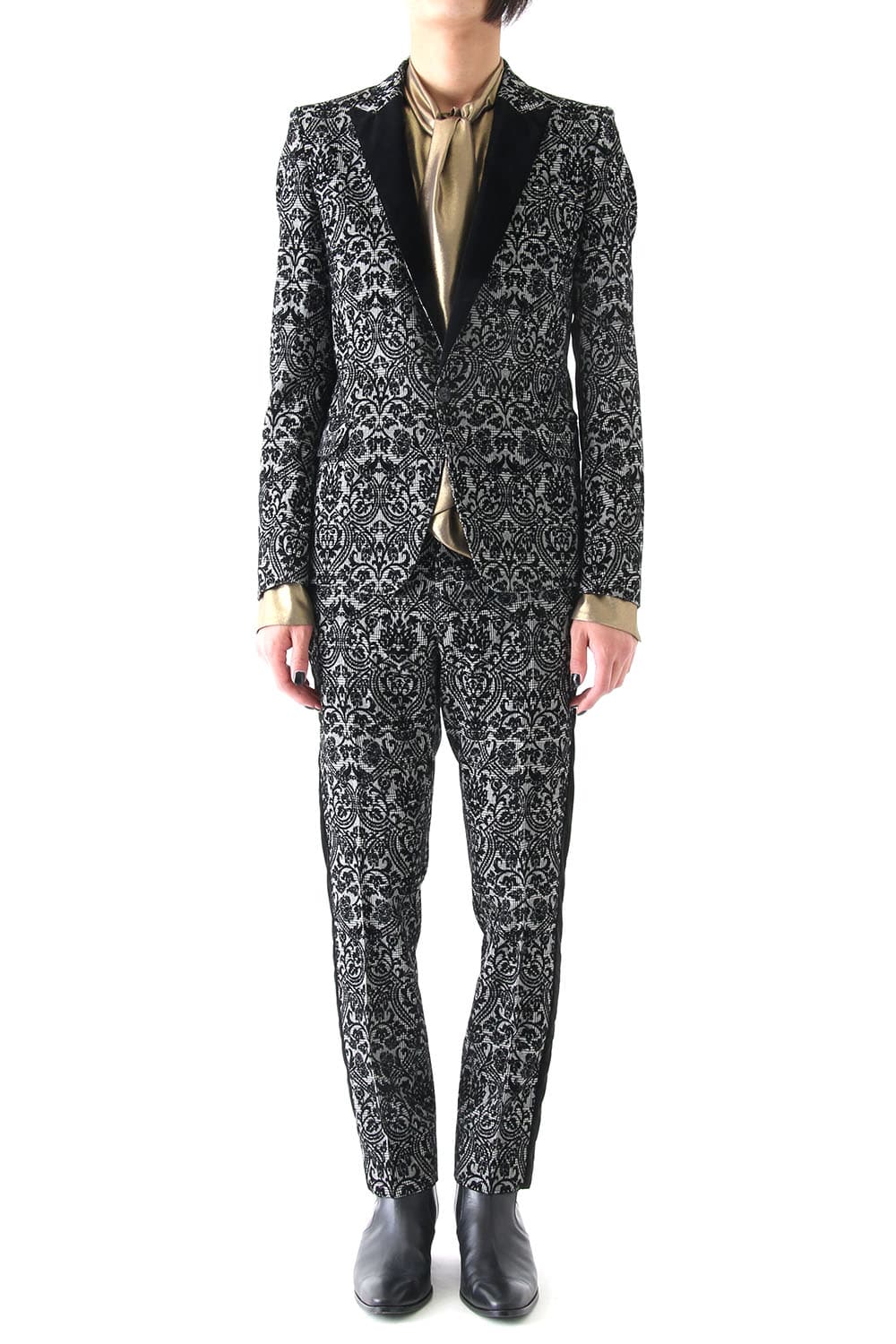 GLEN CHECK ROCOCO FLOCKING PRINT PANTS