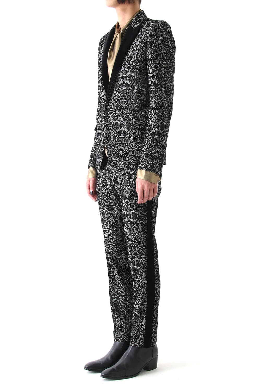 GLEN CHECK ROCOCO FLOCKING PRINT JACKET