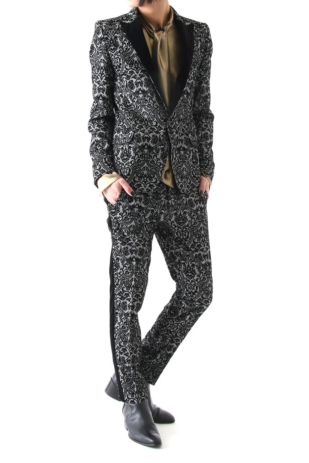 GLEN CHECK ROCOCO FLOCKING PRINT JACKET