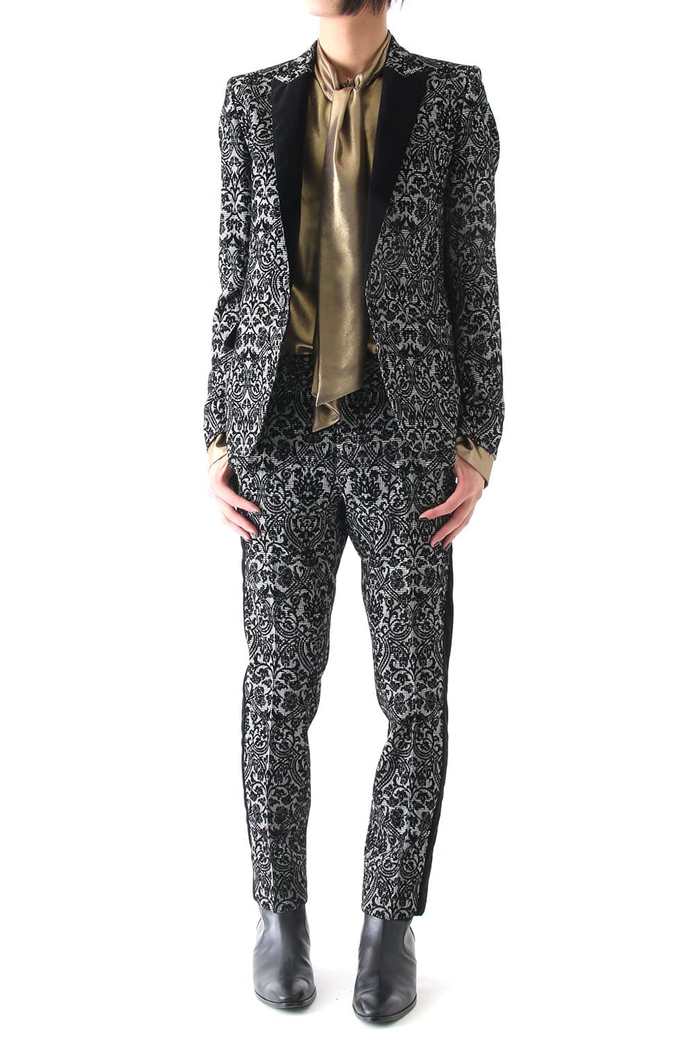 GLEN CHECK ROCOCO FLOCKING PRINT JACKET