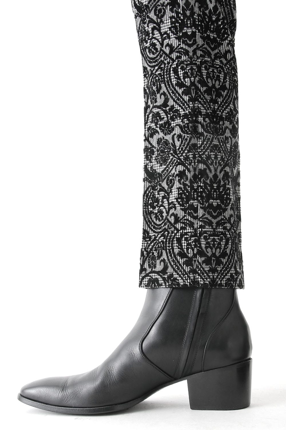 GLEN CHECK ROCOCO FLOCKING PRINT PANTS