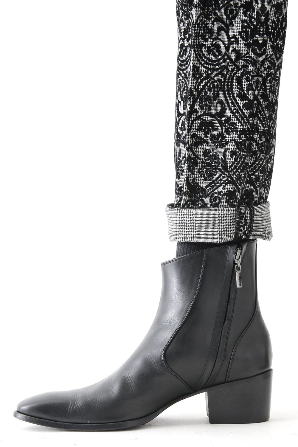 GLEN CHECK ROCOCO FLOCKING PRINT PANTS