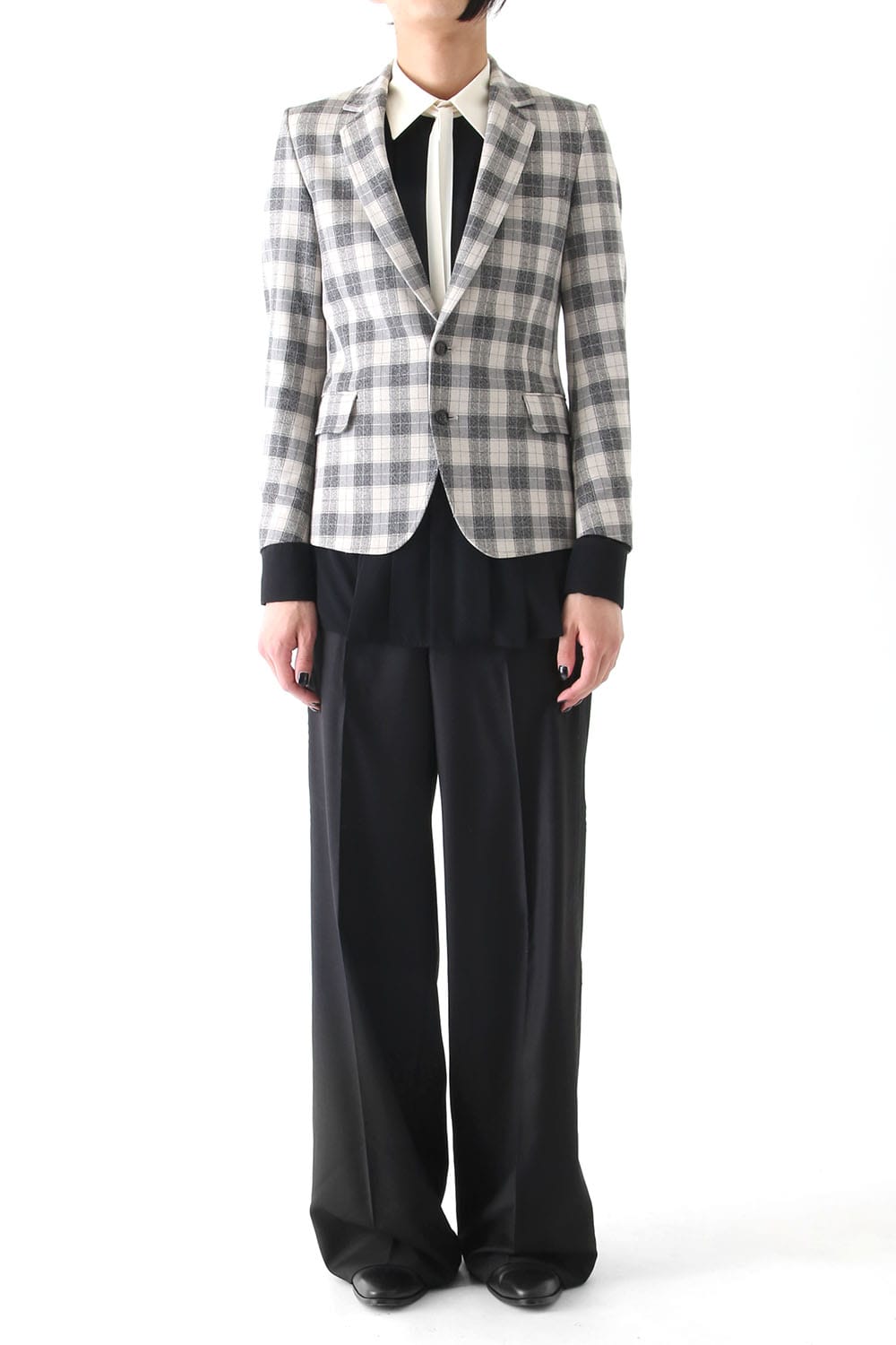 T/RY MELANGE CHECK STRETCH JACKET