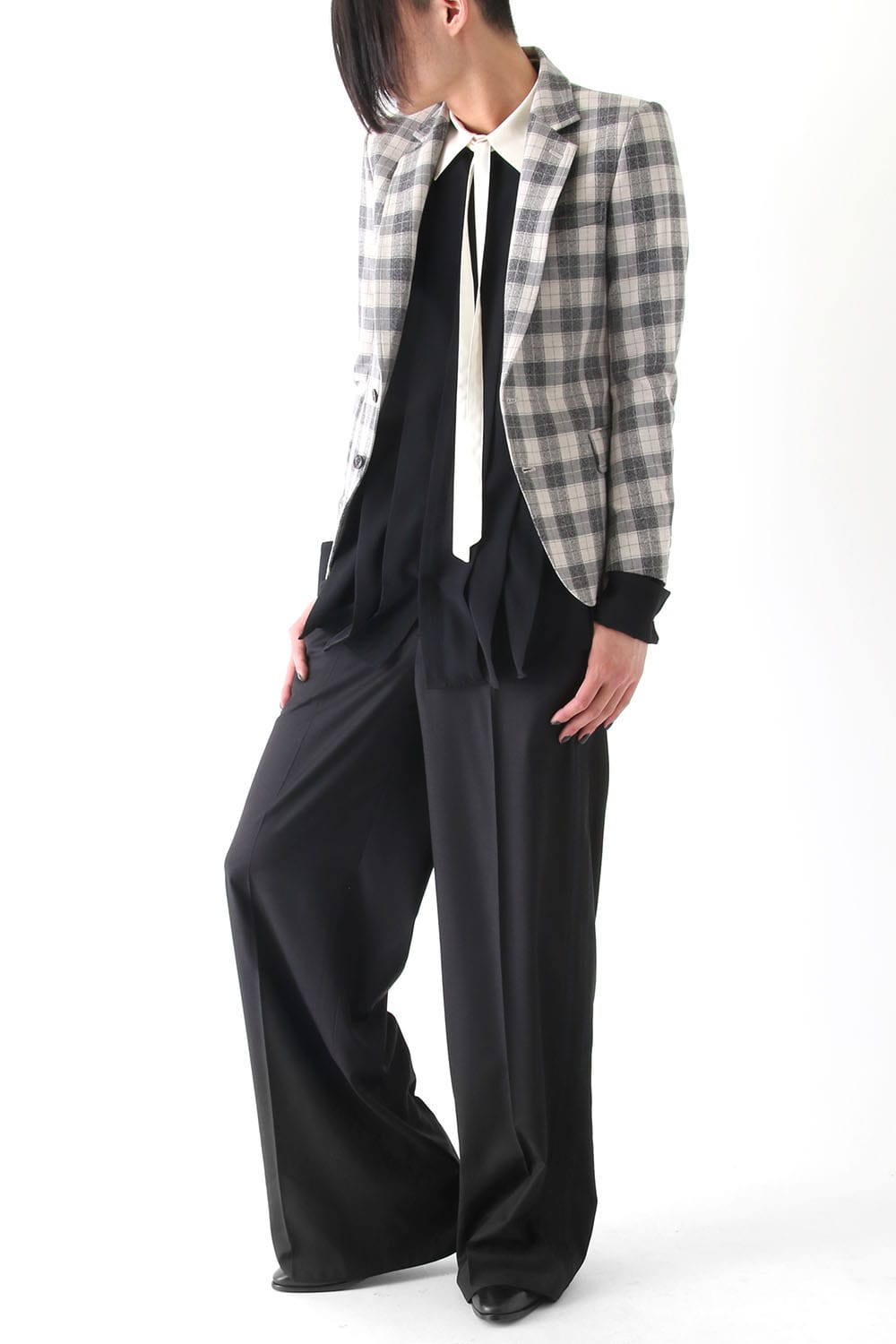 T/RY MELANGE CHECK STRETCH JACKET