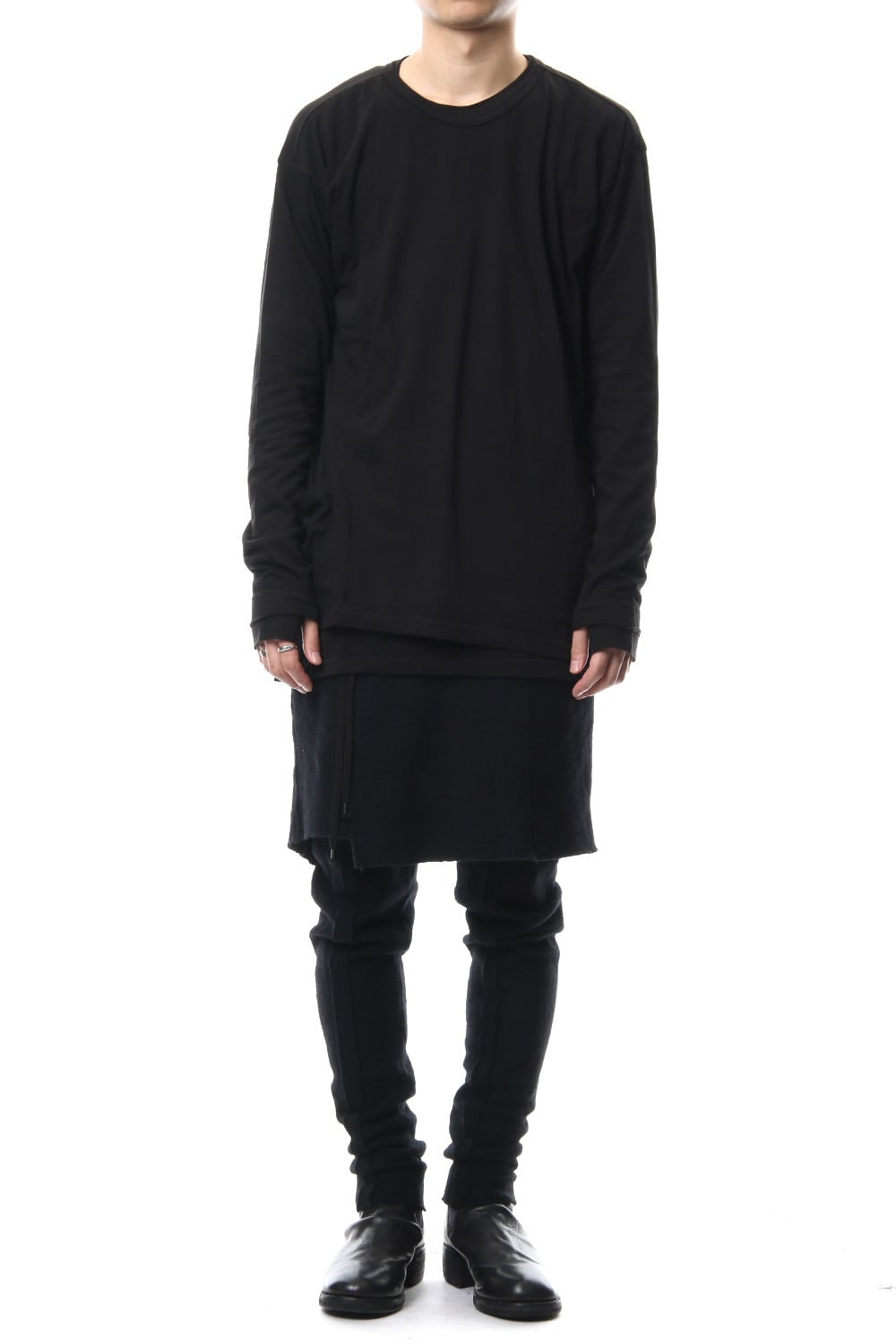 Product Dyeing Coloring Stitching Layered Long Sleeve T Black