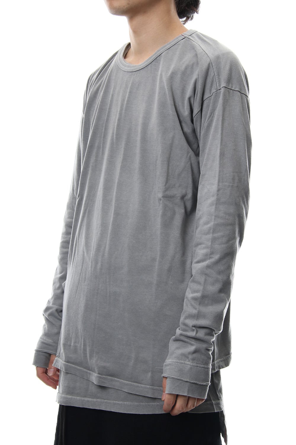 Product Dyeing Coloring Stitching Layered Long Sleeve T L.Gray