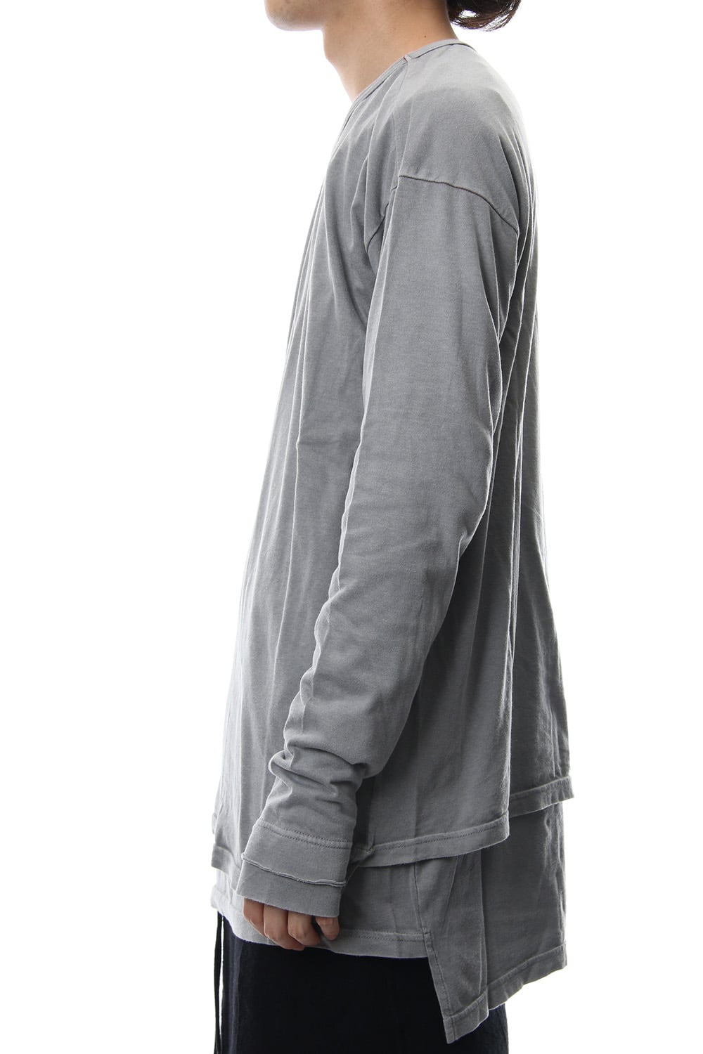 Product Dyeing Coloring Stitching Layered Long Sleeve T L.Gray