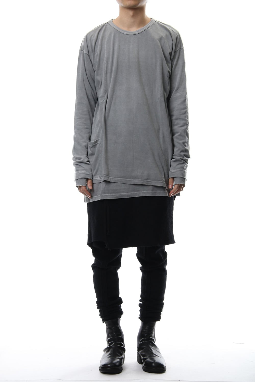 Product Dyeing Coloring Stitching Layered Long Sleeve T L.Gray