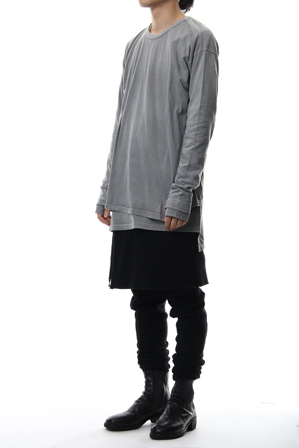 Product Dyeing Coloring Stitching Layered Long Sleeve T L.Gray