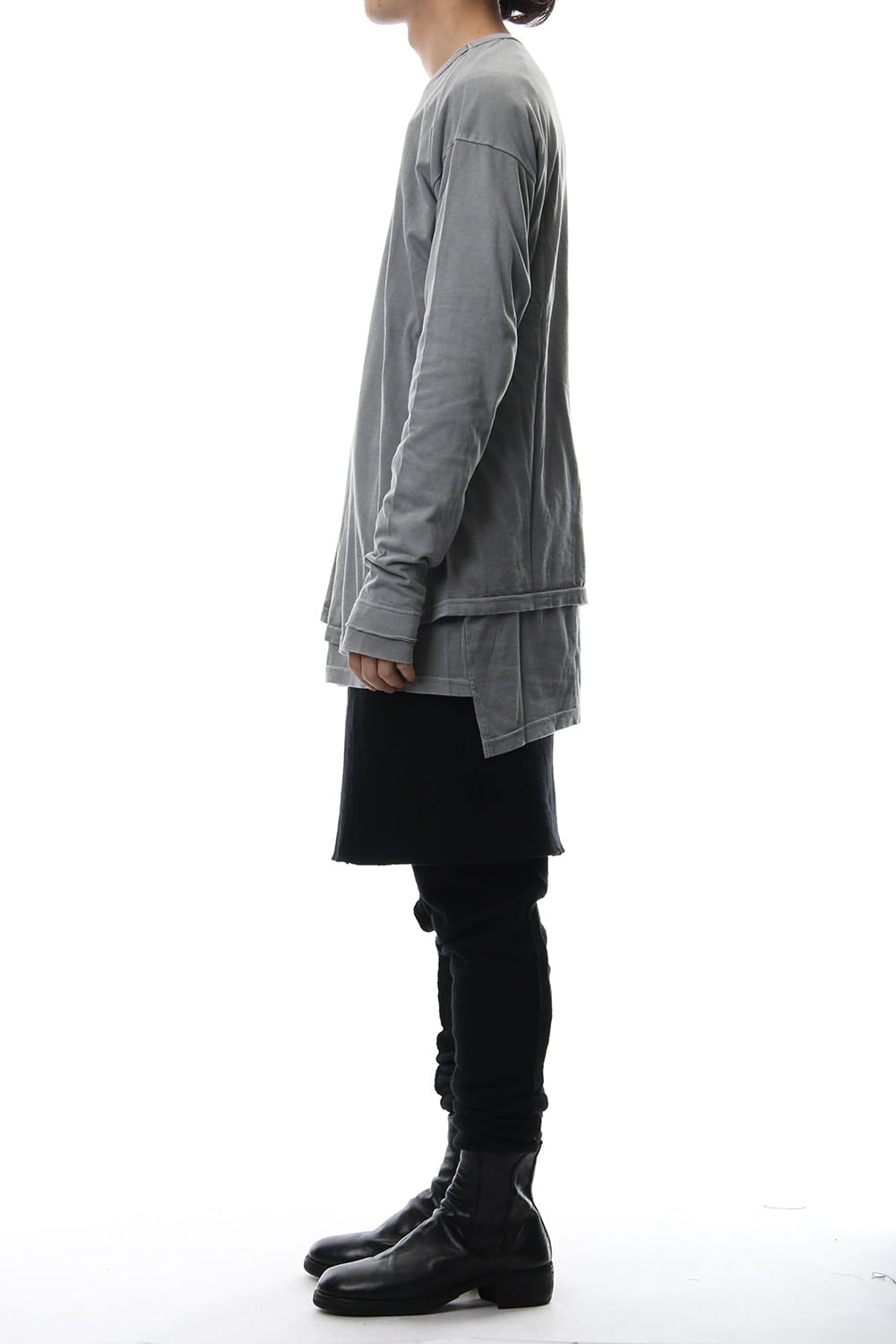 Product Dyeing Coloring Stitching Layered Long Sleeve T L.Gray