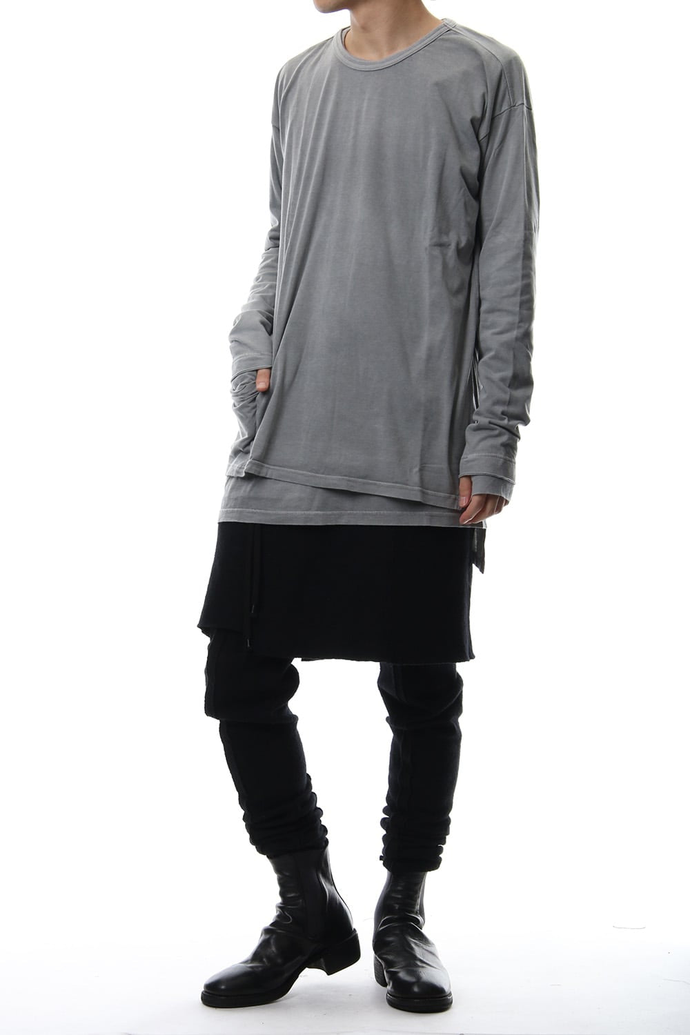 Product Dyeing Coloring Stitching Layered Long Sleeve T L.Gray