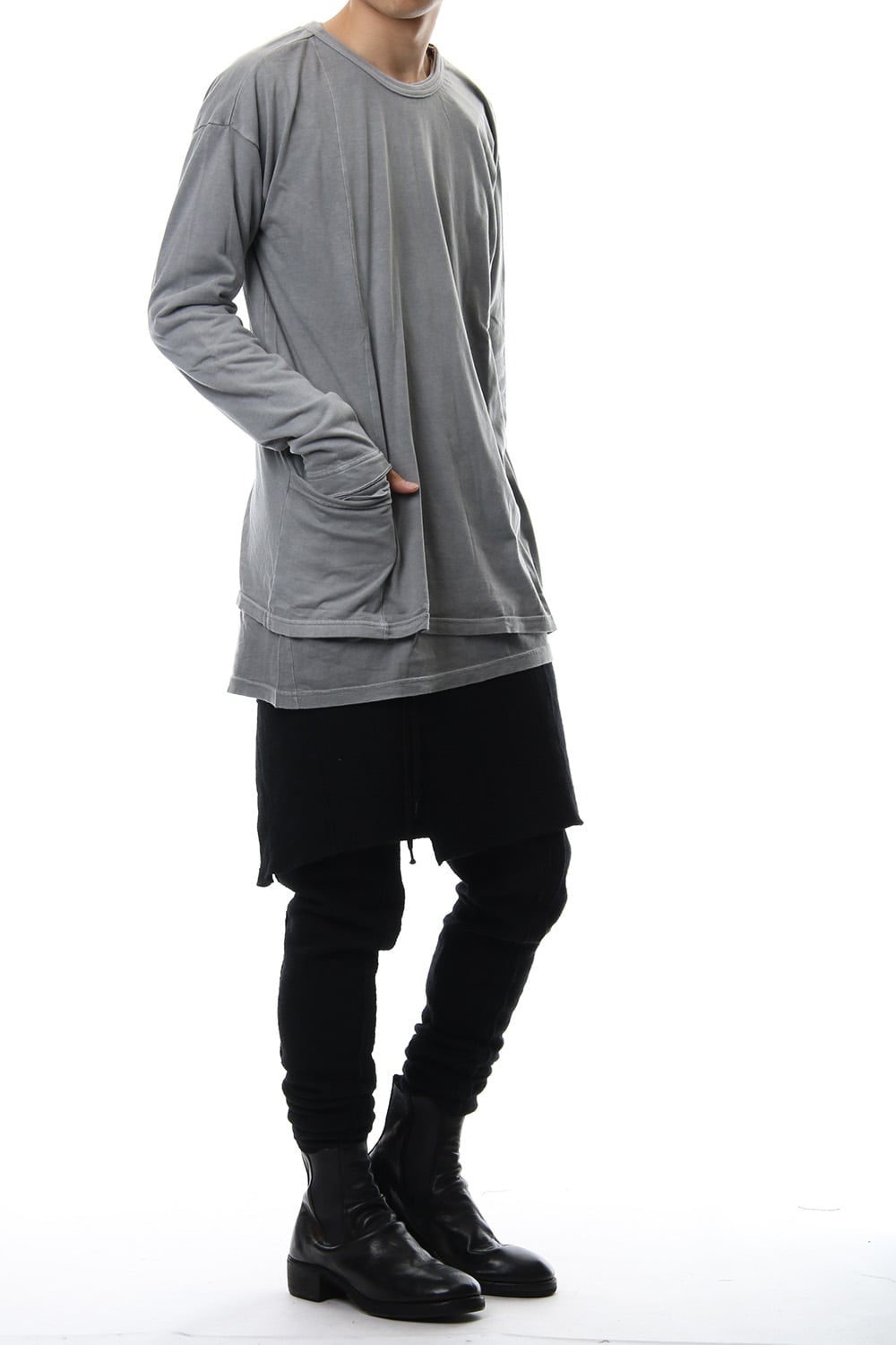 Product Dyeing Coloring Stitching Layered Long Sleeve T L.Gray
