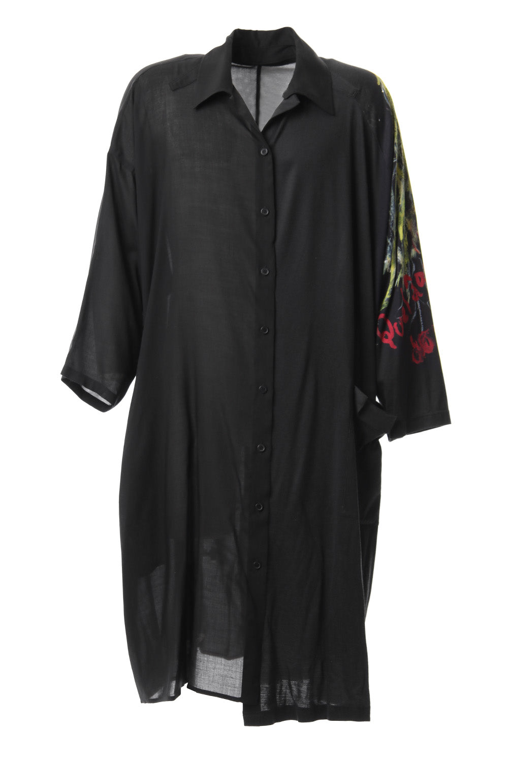 Open collar Half depart Left sleeve print Long shirts