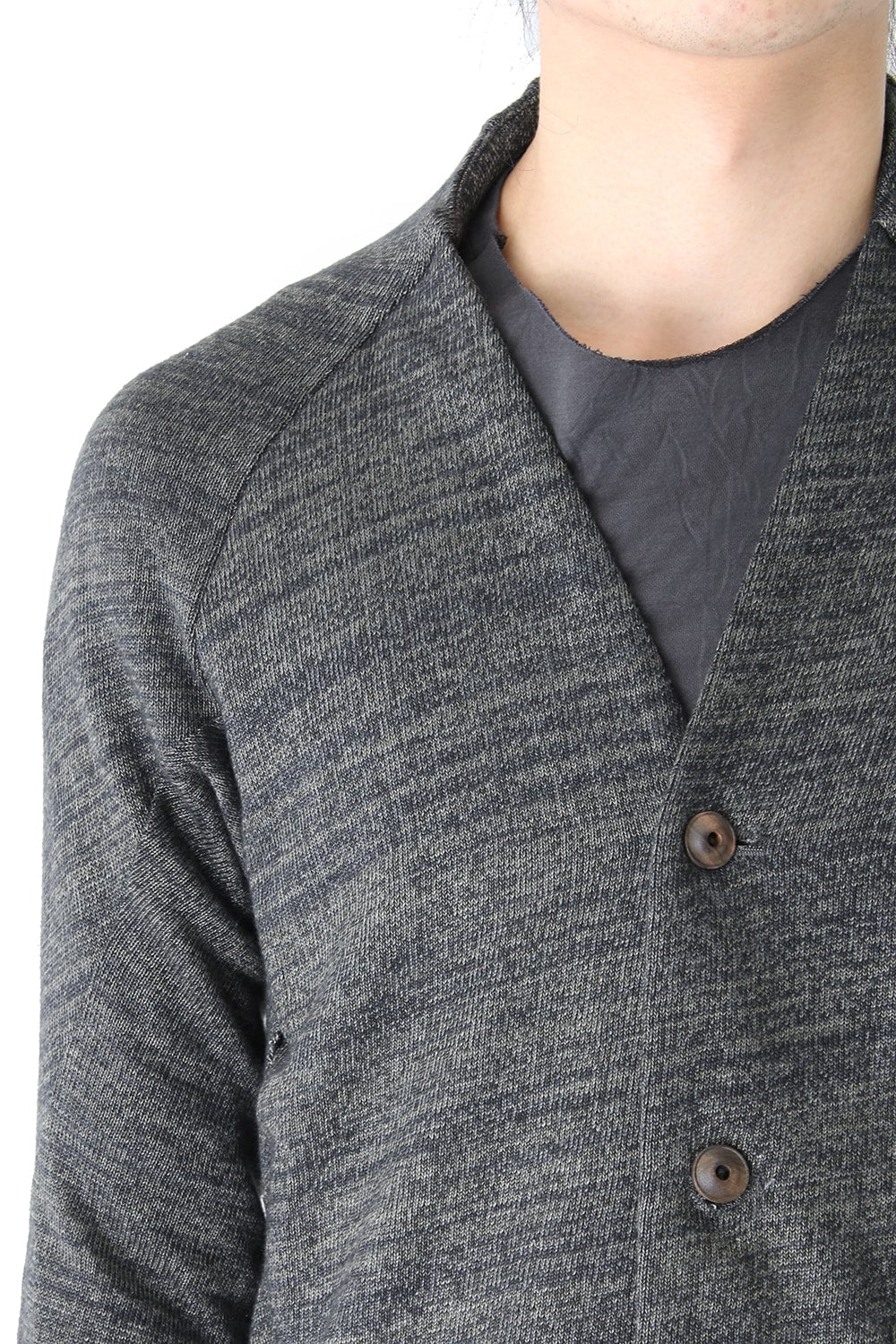 Knit Coat Linen Cotton Jersey Khaki Gray