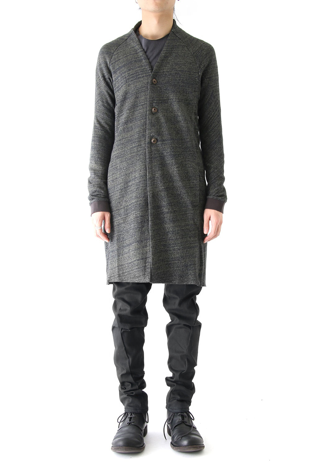 Knit Coat Linen Cotton Jersey Khaki Gray