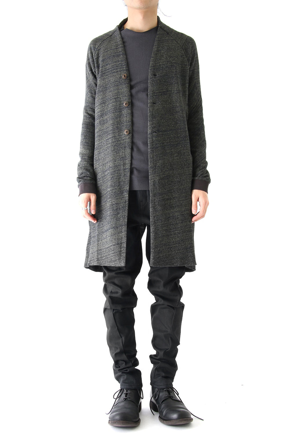 Knit Coat Linen Cotton Jersey Khaki Gray