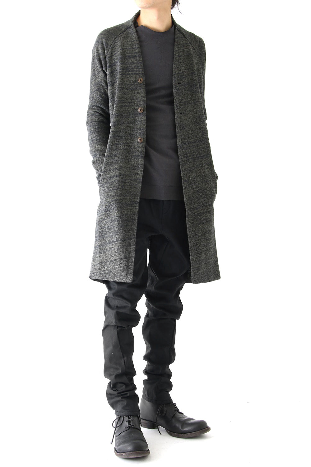 Knit Coat Linen Cotton Jersey Khaki Gray