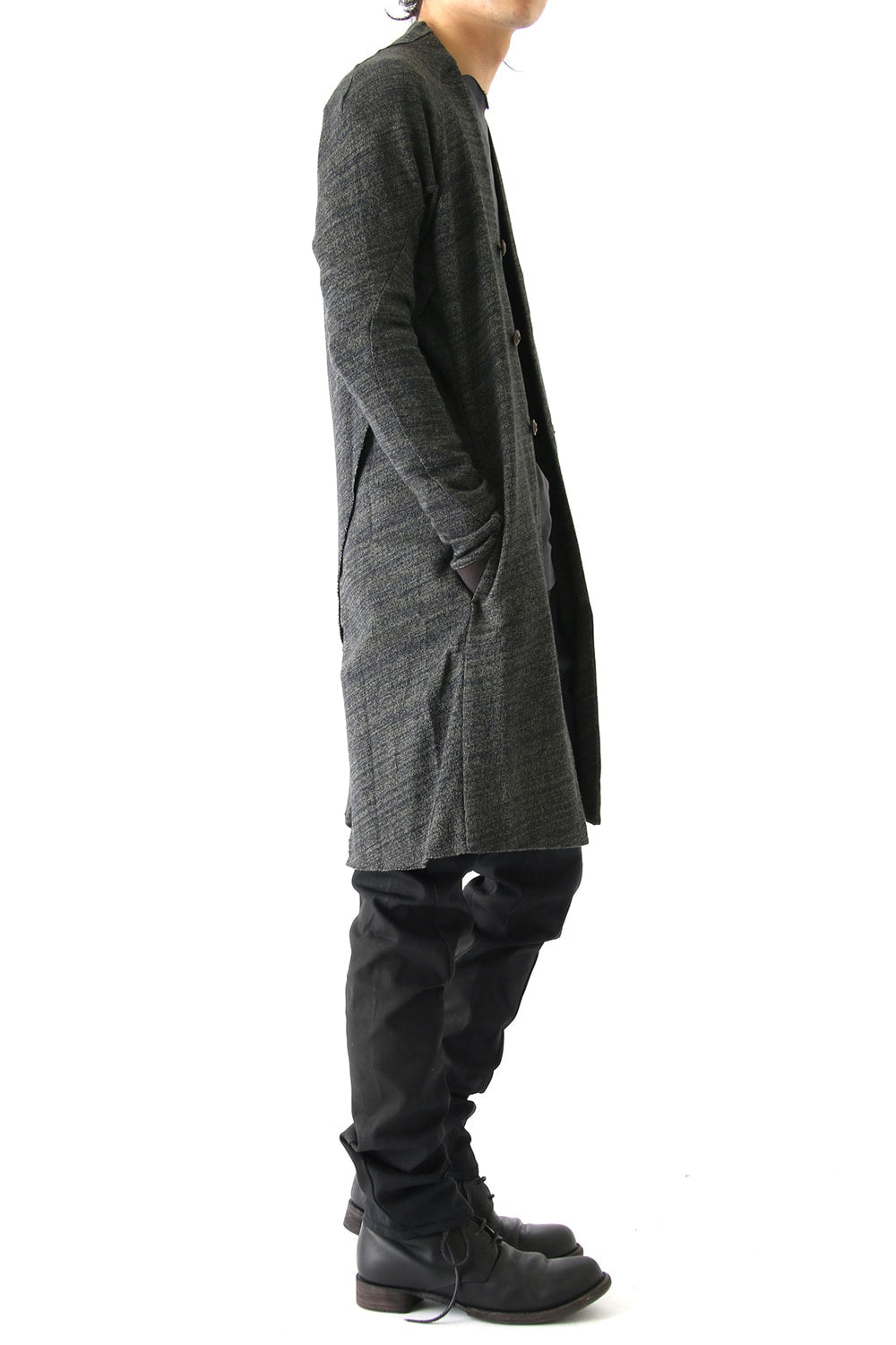 Knit Coat Linen Cotton Jersey Khaki Gray