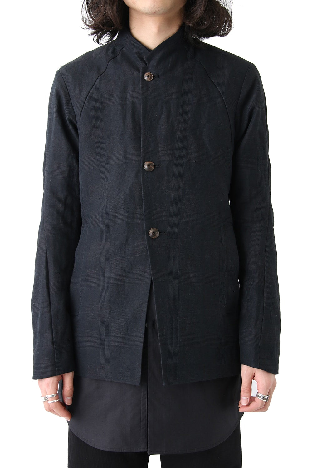Jacket Cotton Linen Check Blue Black