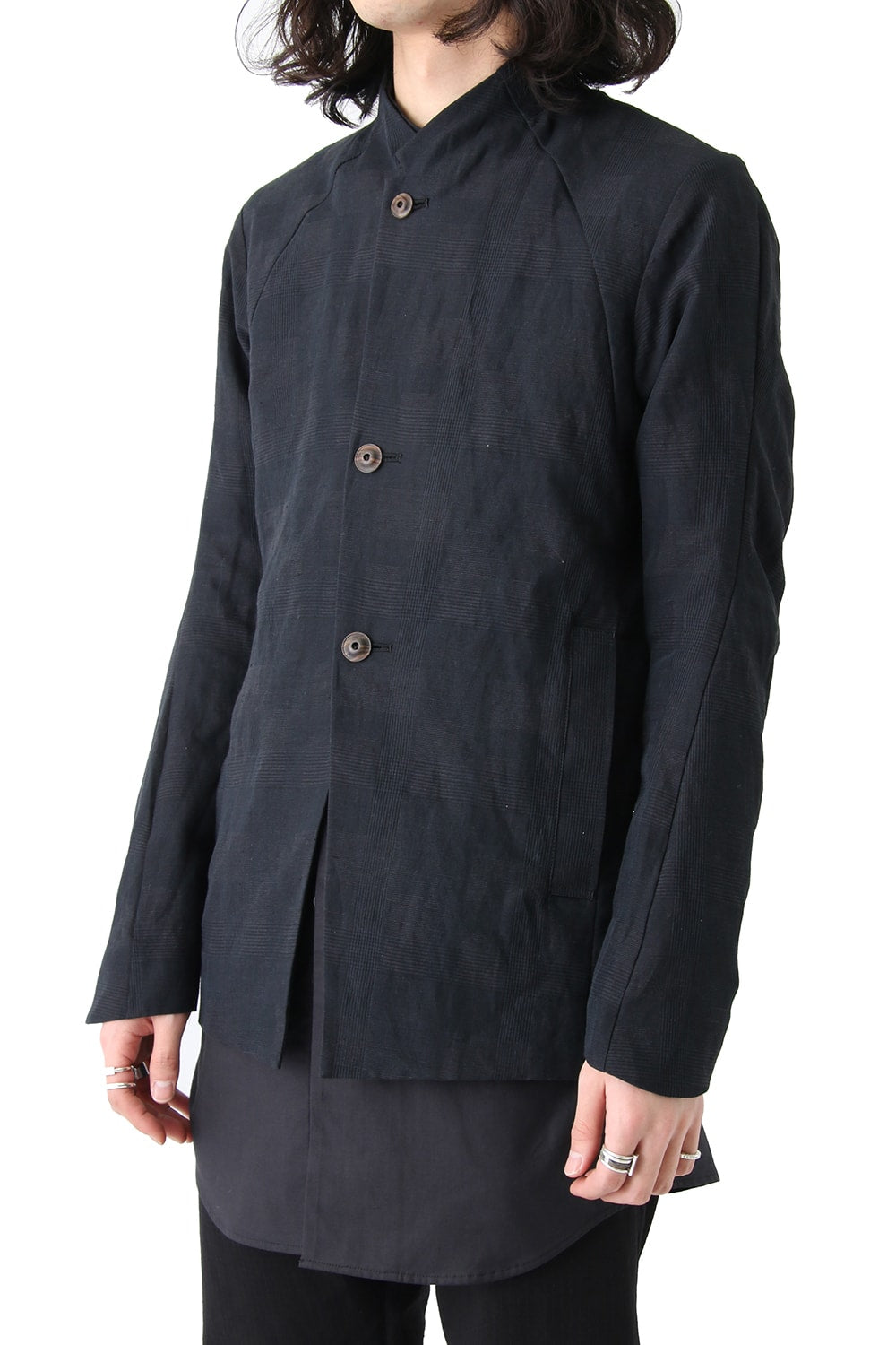 Jacket Cotton Linen Check Blue Black