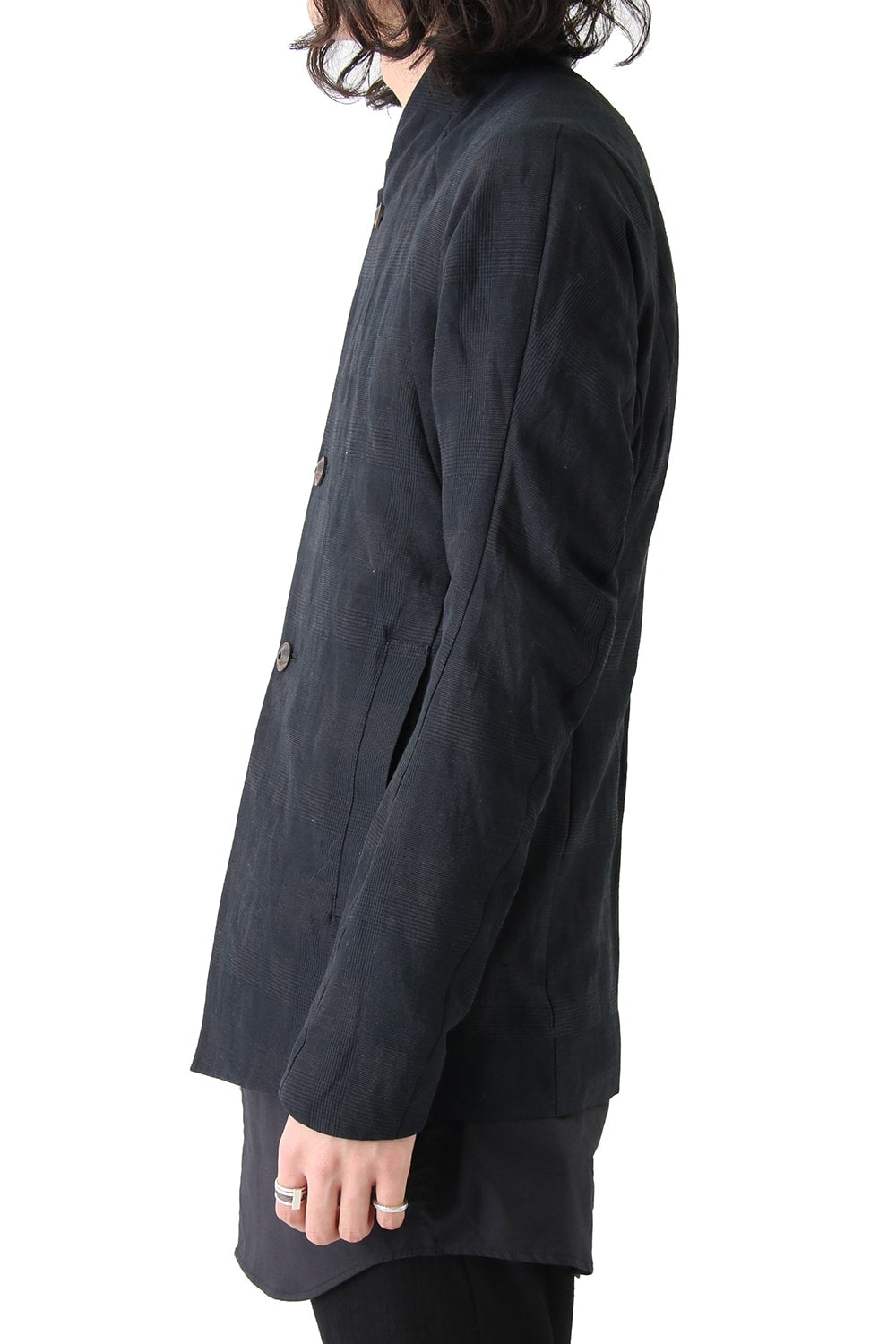 Jacket Cotton Linen Check Blue Black