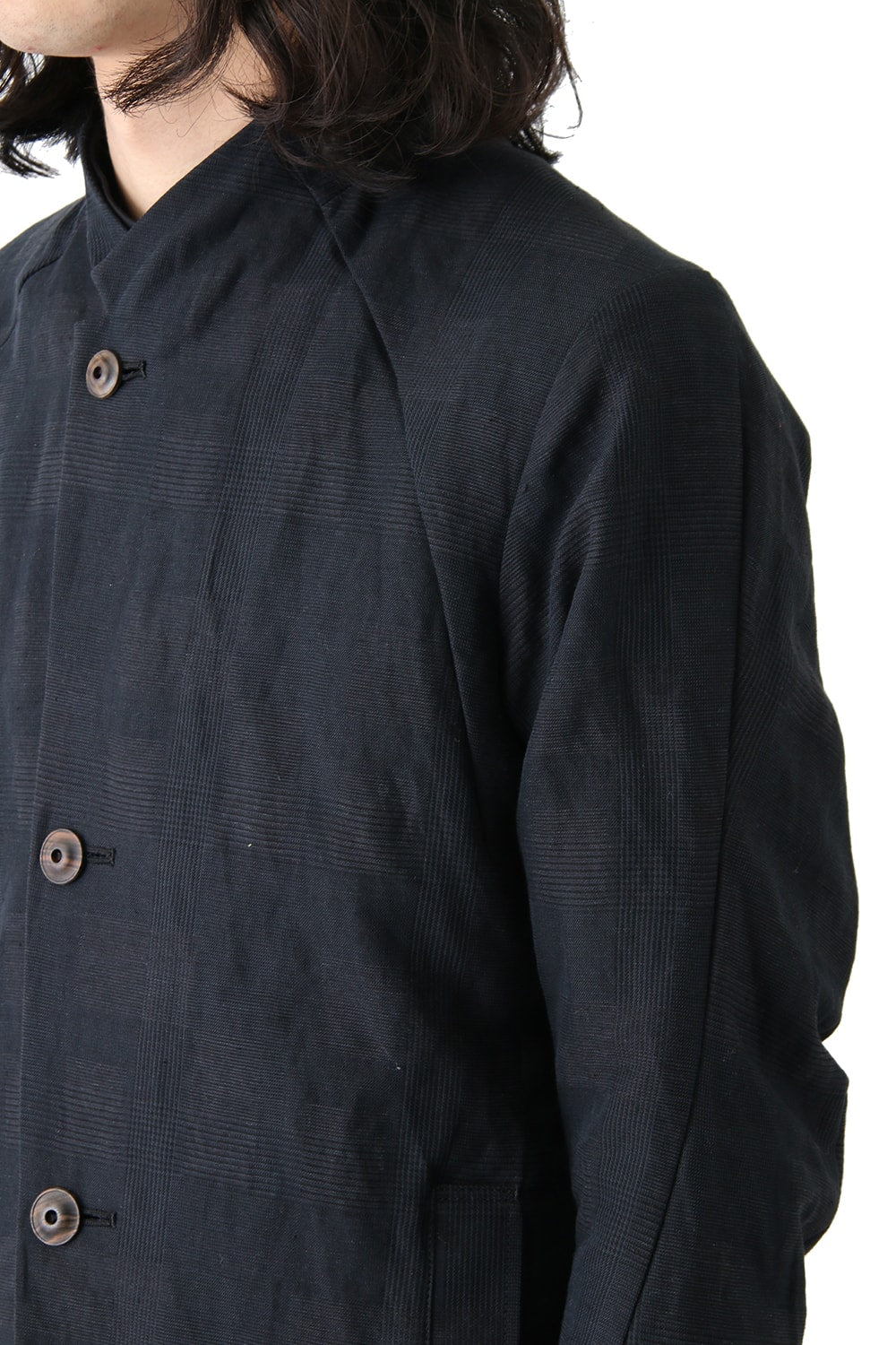 Jacket Cotton Linen Check Blue Black