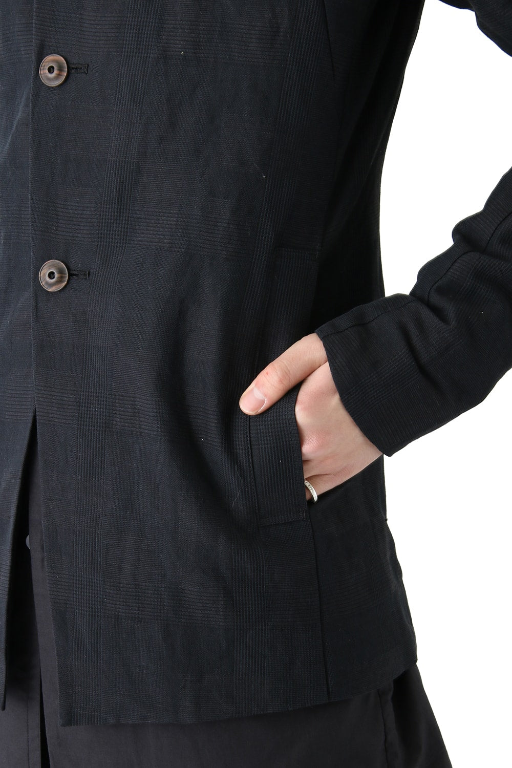 Jacket Cotton Linen Check Blue Black