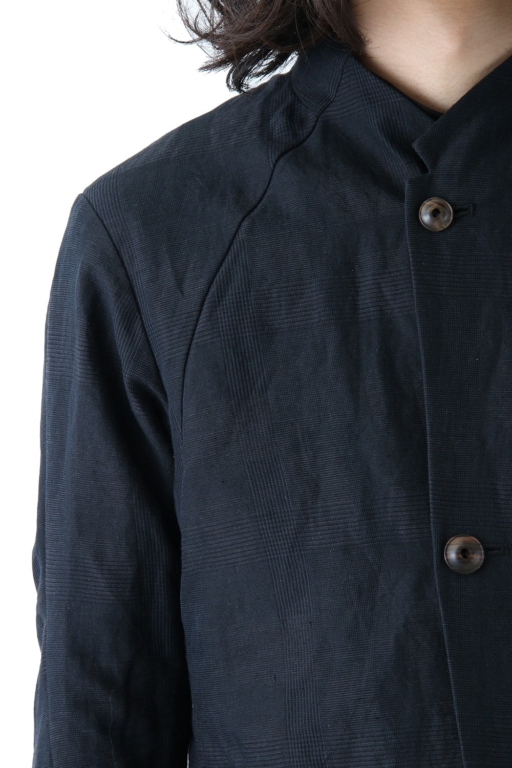 Jacket Cotton Linen Check Blue Black