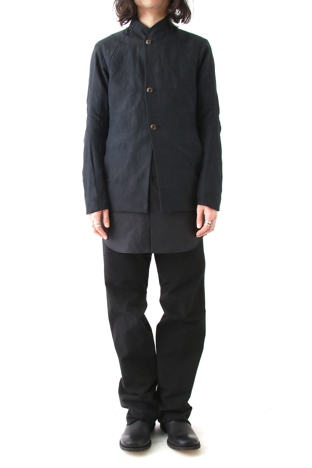 Jacket Cotton Linen Check Blue Black