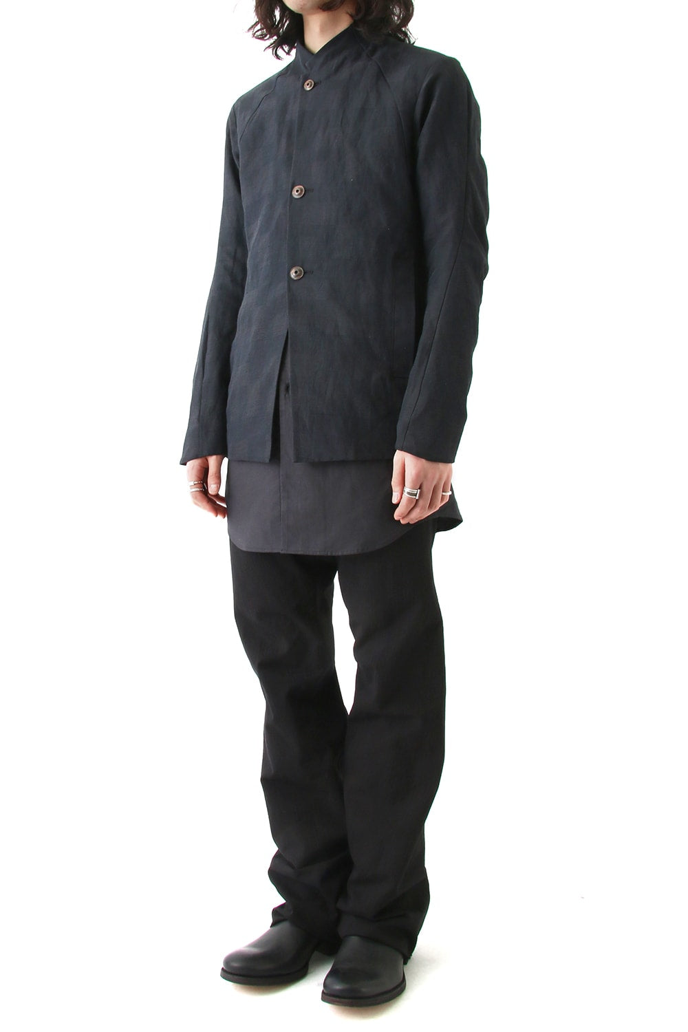 Jacket Cotton Linen Check Blue Black