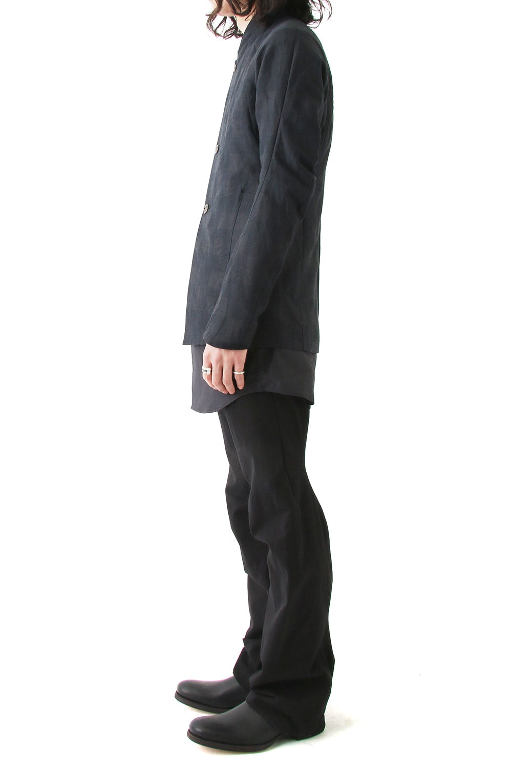 Jacket Cotton Linen Check Blue Black