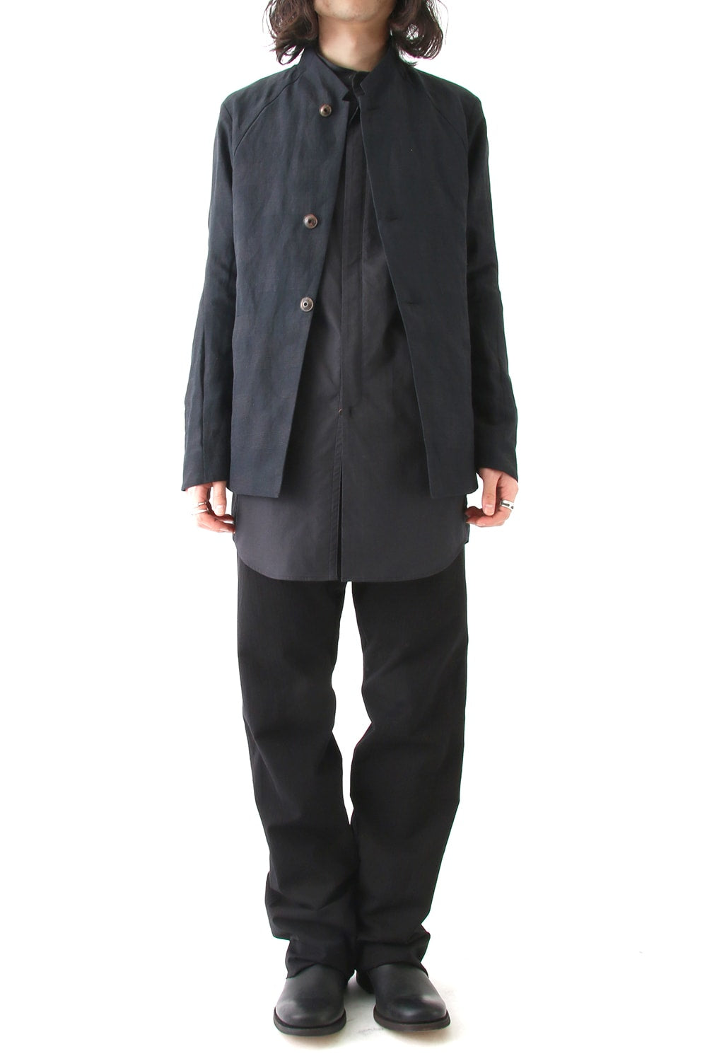 Jacket Cotton Linen Check Blue Black