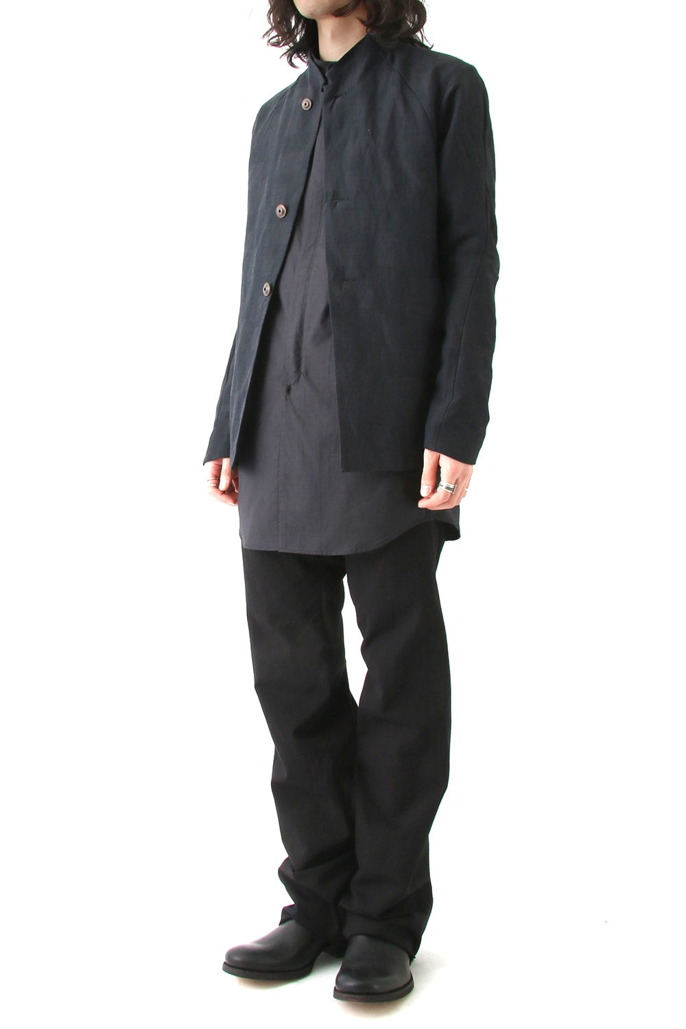 Jacket Cotton Linen Check Blue Black